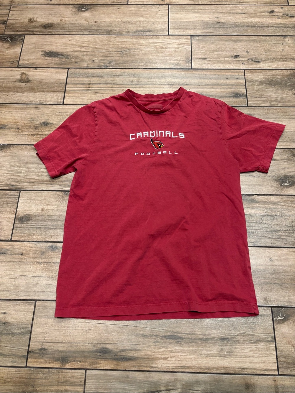 Vintage Arizona Cardinals Football Spellout Graphic Tee Distressed Red Large